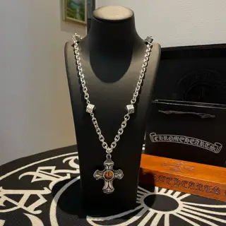 Chrome Hearts Classic Vintage Dice Necklace Cross Tiger Eye Stone Pendant