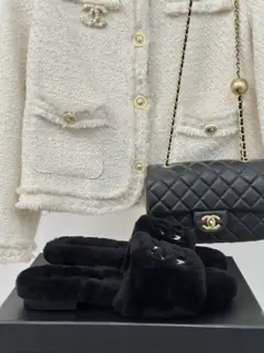 Chanel Letter Fur Slippers