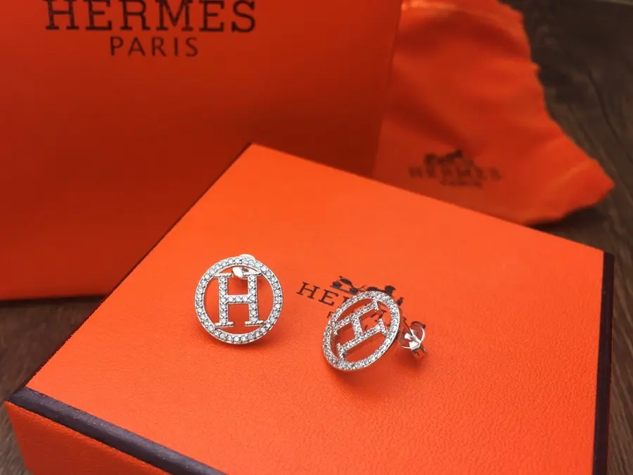 Hermès full diamond round H letter earrings〰 Au platinum electroplating + 925 silver needle