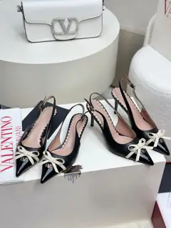 Valentino Small V-buckle bowknot patchwork design high heels