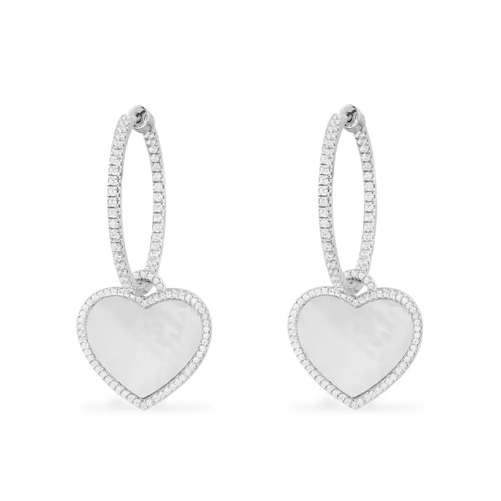 Apm monaco white mother-of-pearl heart hoop earrings