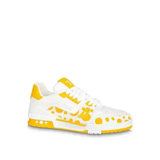 Louis Vuitton x Yayoi Kusama launches Trainer sneakers. Cow leather builds Virgil Abloh’s