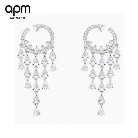 Apm monaco sterling silver diamond evening long earrings