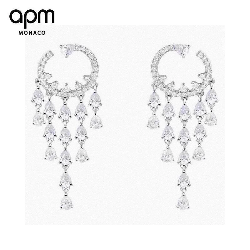 Apm monaco sterling silver diamond evening long earrings