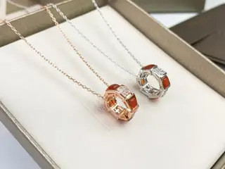 Bvlgari Red agate with diamonds Snake bone pendant necklace Red agate and diamonds are