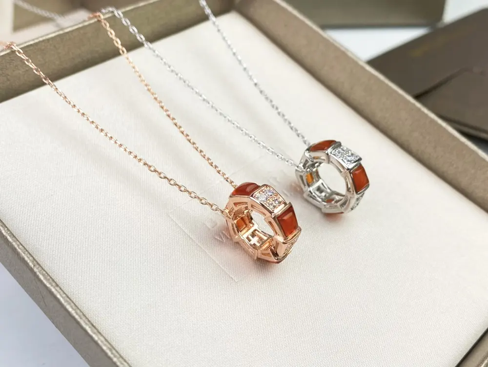 Bvlgari Red agate with diamonds Snake bone pendant necklace Red agate and diamonds are