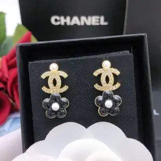 Chanel Double C Flower Shape Camellia Four-Leaf Clover Earrings
