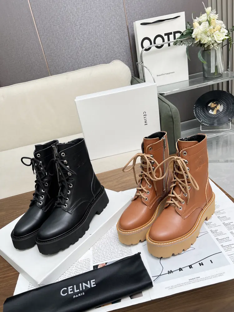Celine 2024 Arc de Triomphe Martin lace-up thick-soled flat-soled thick-heeled boots