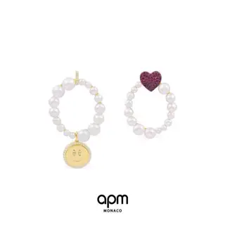Apm monaco love smile asymmetrical pearl earrings original custom hand-made micro-inlaid