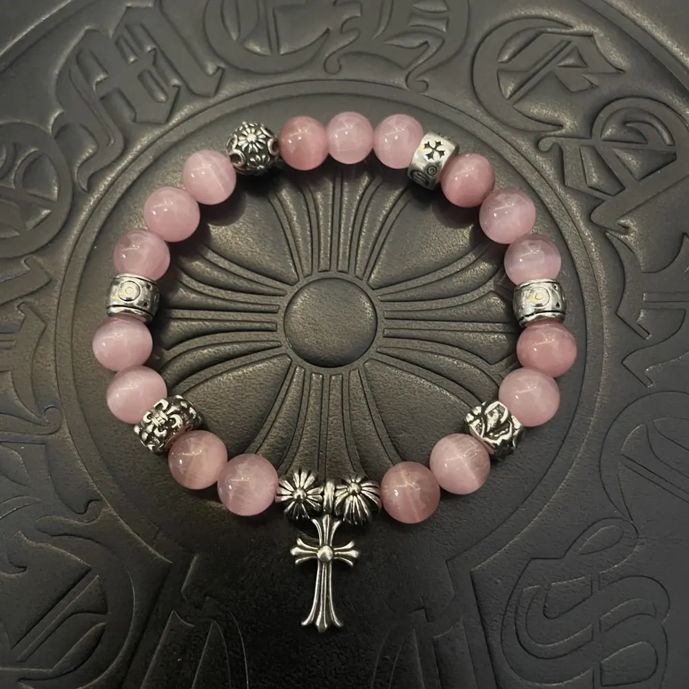 Chrome Hearts classic retro multi-element pink cat’s eye bracelet
