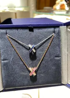 Chaumet Paris cross rose quartz square diamond necklace