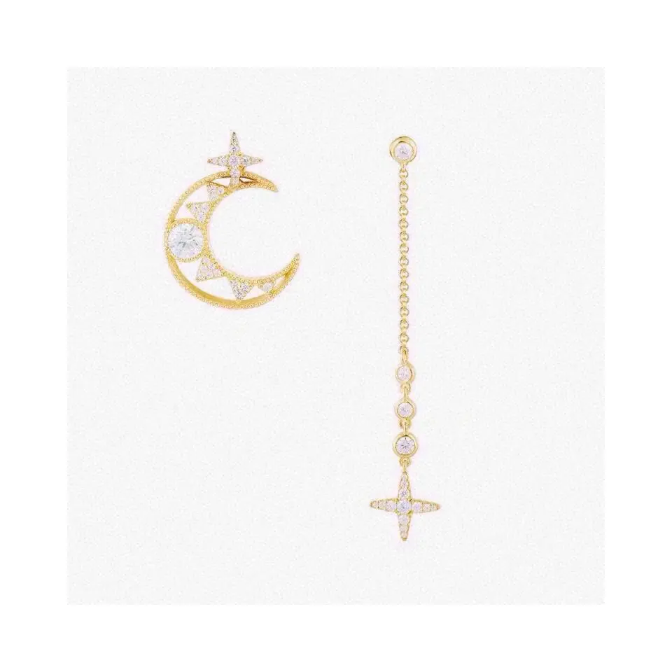 Apm monaco dreamy star and moon gold asymmetrical earrings
