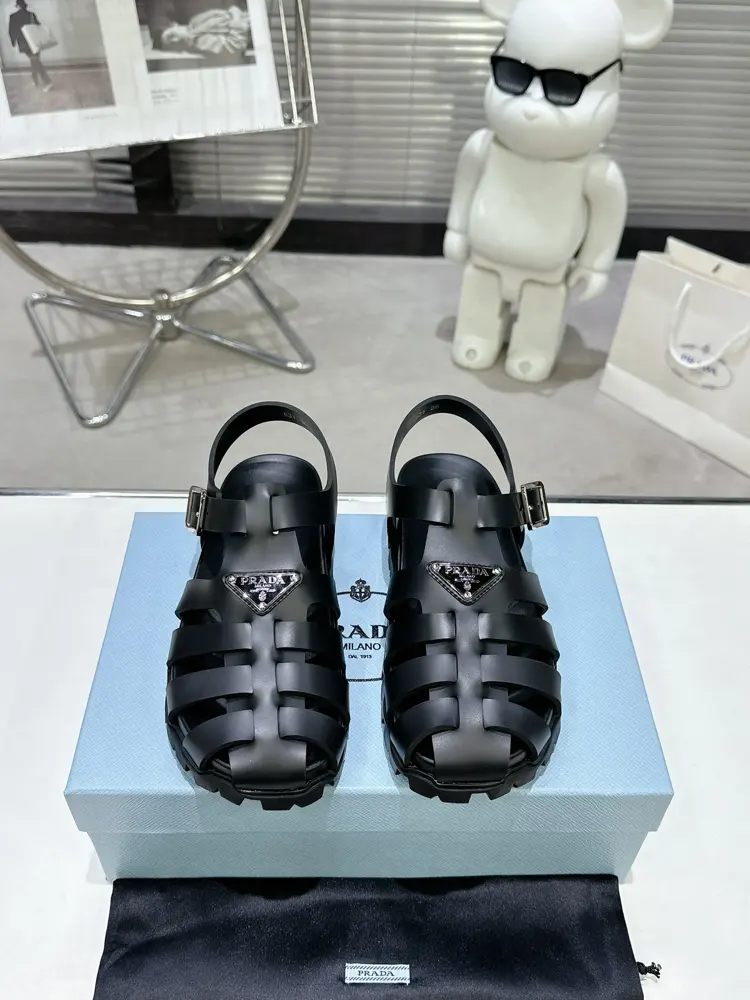 Prada new sandal series classic triangle buckle pig cage sandals classic upgrade comfort
