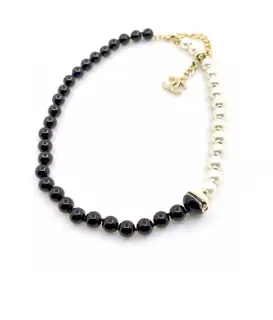 Chanel Heavy 3-layer black and white pearl necklace