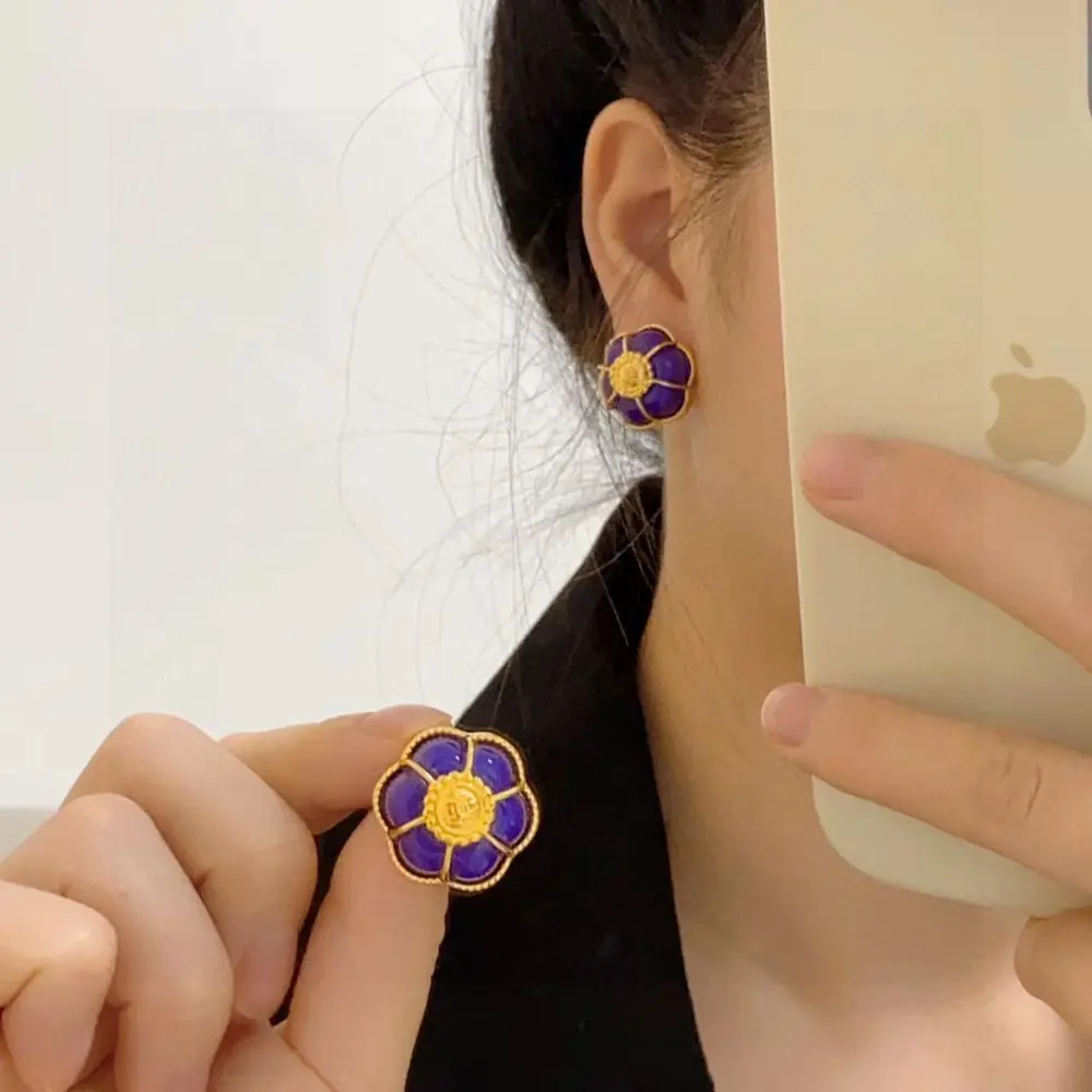 Chanel simple style purple earrings