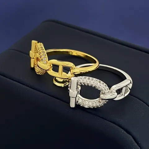 Hermes classic fashion all-match smooth Japanese character OT pig nose full diamond ring