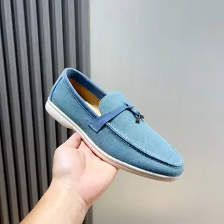 Loro piana couple style-new moccasin shoes. The water-repellent velvet upper is matched