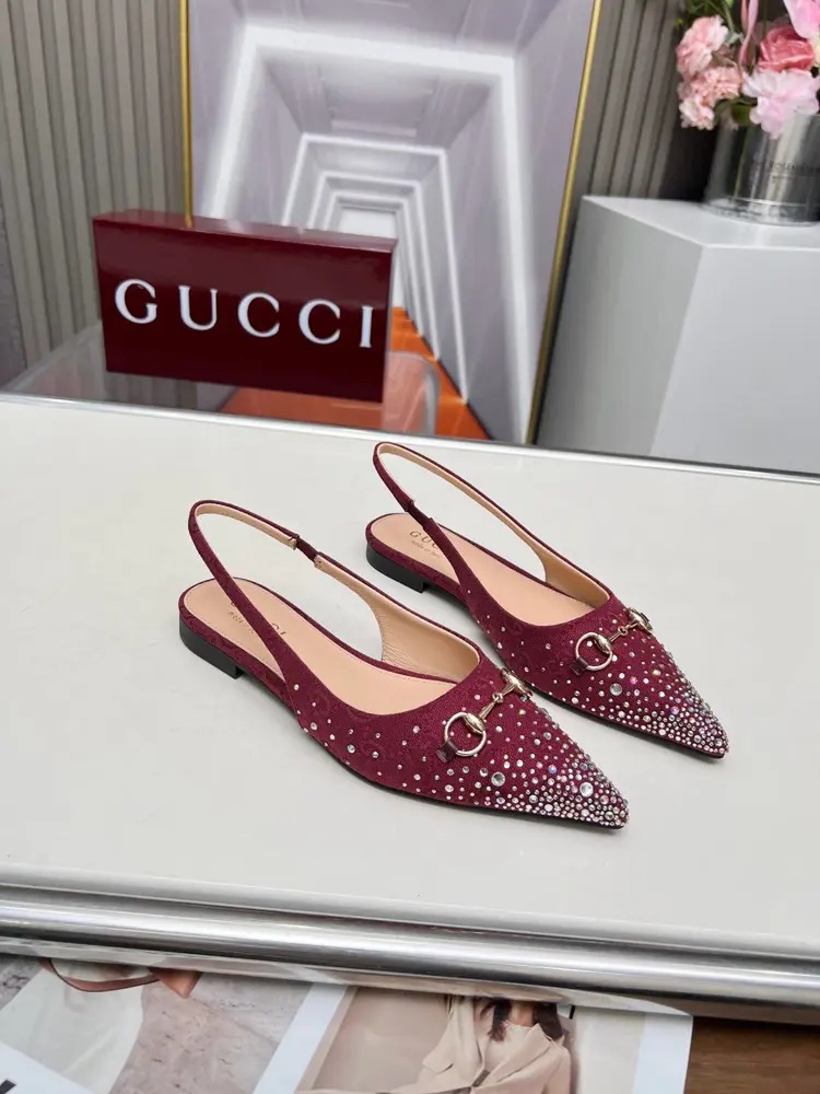 Gucci Double G fabric hot stamping shiny diamond sandals