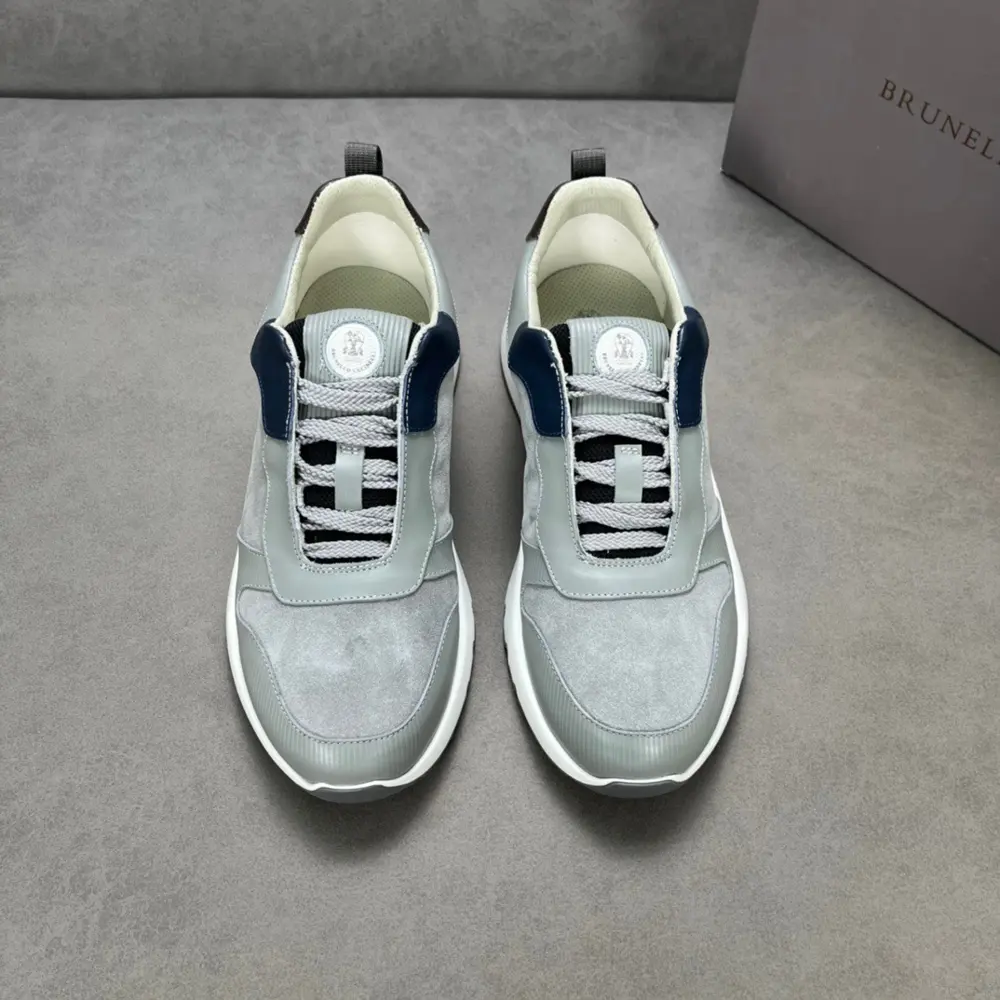 Brunello Cucinelli color-blocked sports flats for men. This pair of flat sports shoes