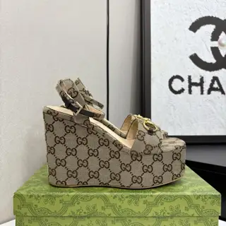 Gucci classic double G wedge heel thick-soled slippers
