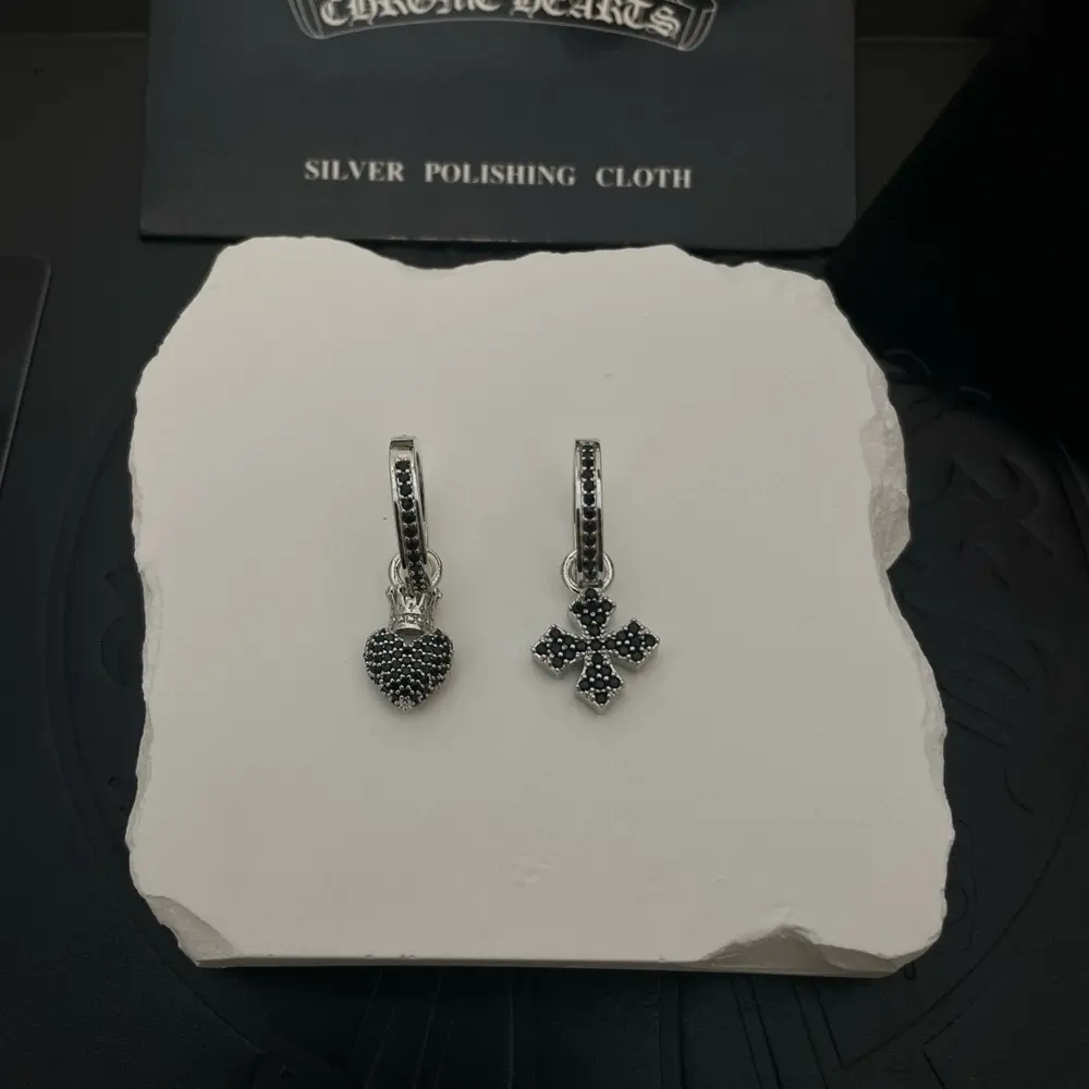 Chrome Hearts cross-set black diamond AB earrings