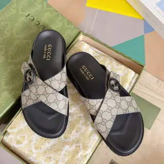 Gucci Double G Presbyopic Flip Flops Cross Sandals Thick Sole Slippers Beach Shoes