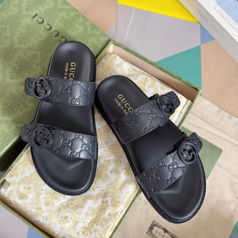 Gucci Double G Presbyopic Flip Flops Cross Sandals Thick Sole Slippers Beach Shoes