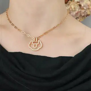 Qeelin Kirin Hollow Ruyi Lock Necklace