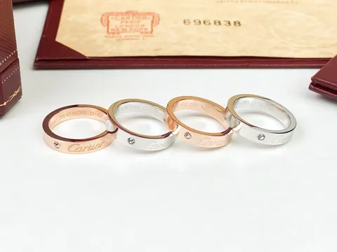 Cartier letter LOGO single diamond ring Classic counter LOGO model #6789 size#rose