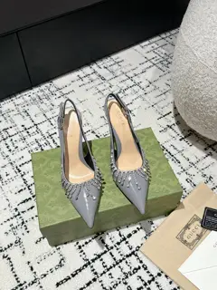 Gucci G diamond chain slingback high heels