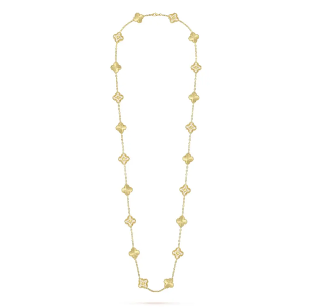 Van Cleef & Arpels high-end carve pattern + diamond 20-flower four-leaf clover necklace