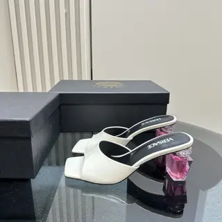 Versace Milan Fashion Show Transparent Perfume Crystal Chunky Heel High Heel Sandals