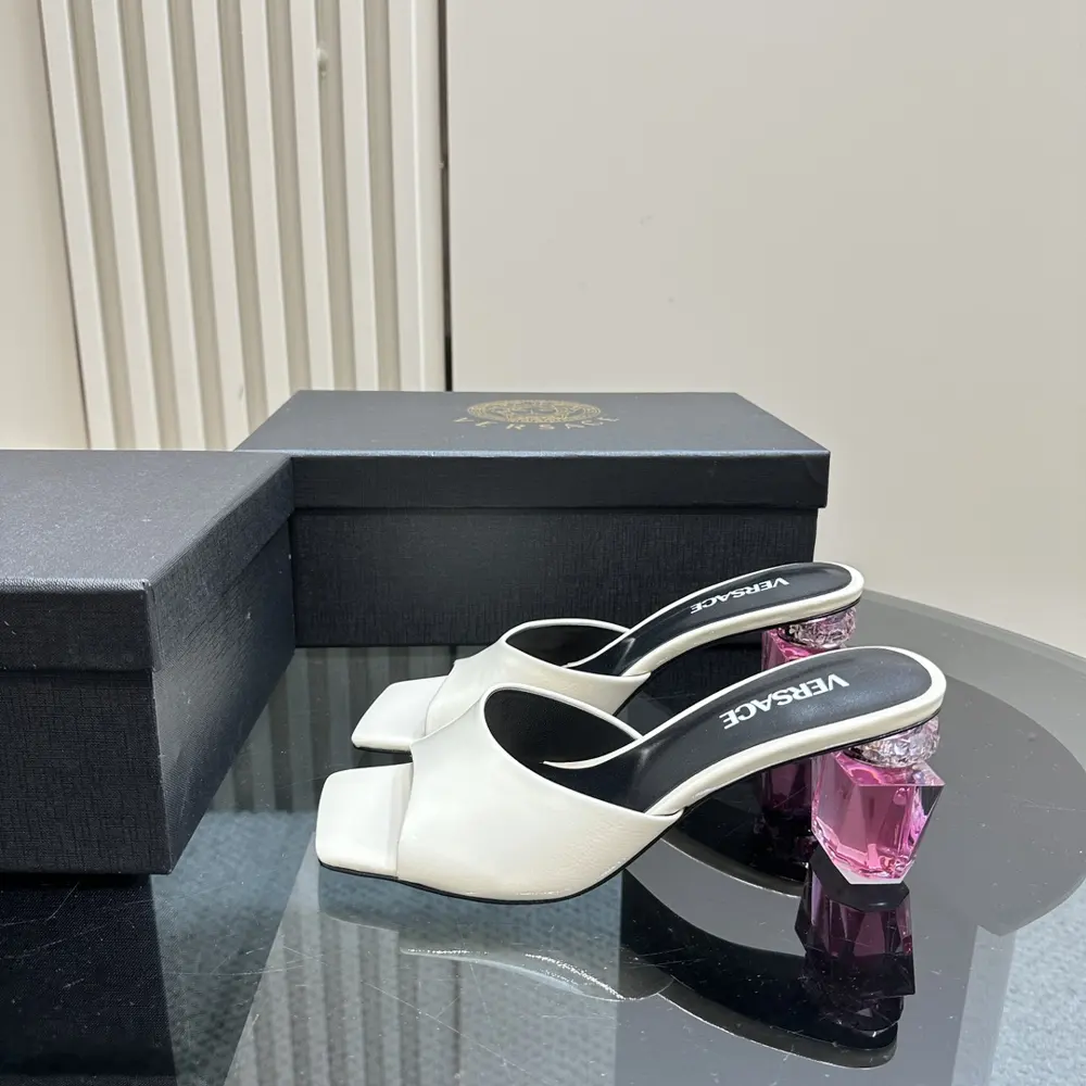 Versace Milan Fashion Show Transparent Perfume Crystal Chunky Heel High Heel Sandals