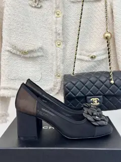Chanel mesh lace series camellia ballet shoes
