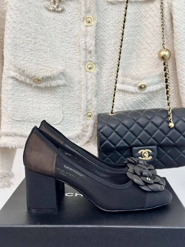 Chanel mesh lace series camellia ballet shoes
