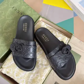 Gucci Double G Presbyopic Flip Flops Cross Sandals Thick Sole Slippers Beach Shoes
