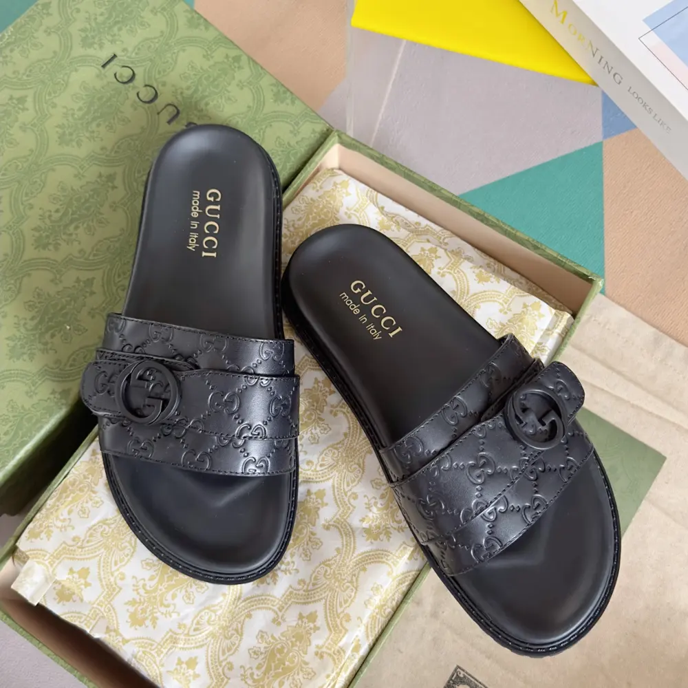 Gucci Double G Presbyopic Flip Flops Cross Sandals Thick Sole Slippers Beach Shoes
