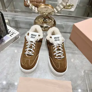Miu Miu Miu thick-soled biscuit sole 24ss new spring and summer British style lace-up white