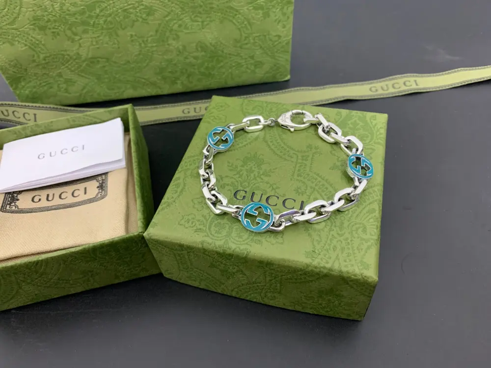 Gucci New Green Enamel Interlocking Double G Bracelet Length: 17-18-19-20-21-22CM