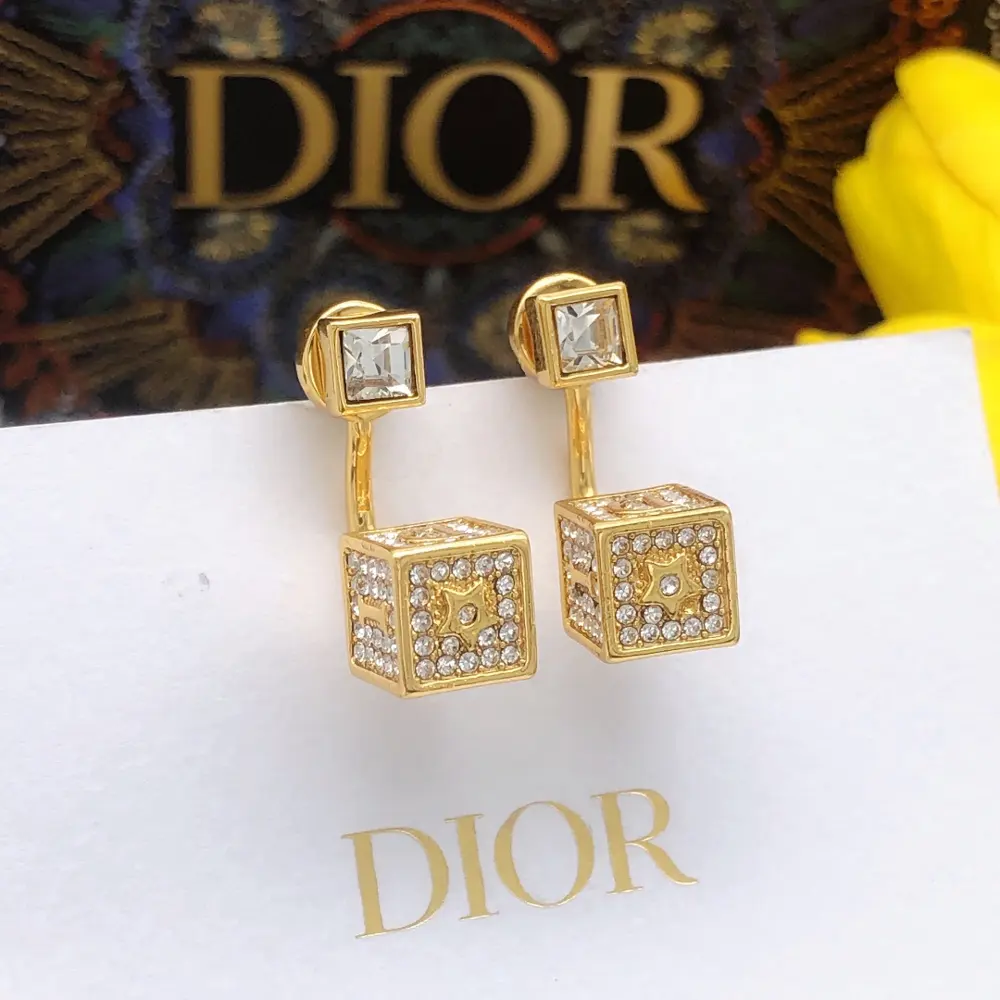DIOR square earrings star diamond letter French stud earrings