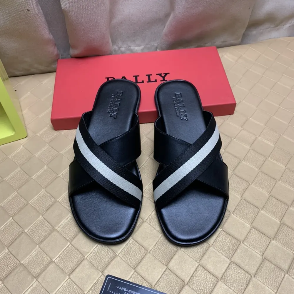 BALLY slippers are imported top-grain leather