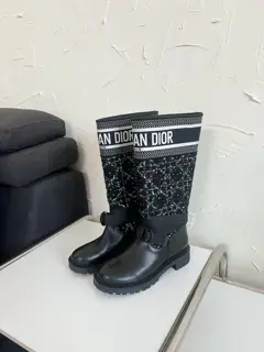 Dior black calfskin leather with white Miss Dior Graffiti print Boots