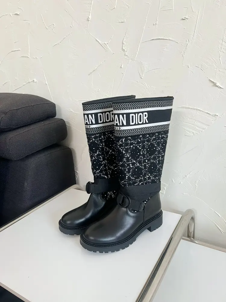 Dior black calfskin leather with white Miss Dior Graffiti print Boots