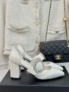 Chanel pointed toe thick heel sandals