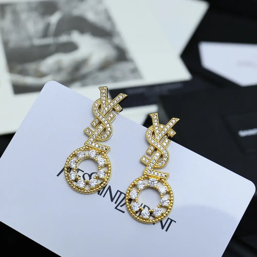 Yves Saint Laurent letter full diamond earrings