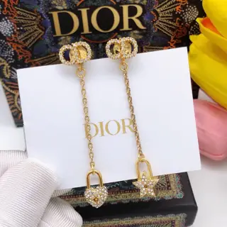 Dior new CD heart full diamond tassel earrings star earrings