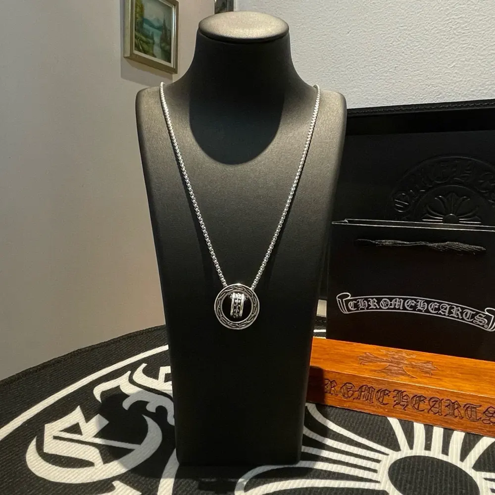 Chrome Hearts Classic retro necklace Double ring pendant Concave and convex shapes with