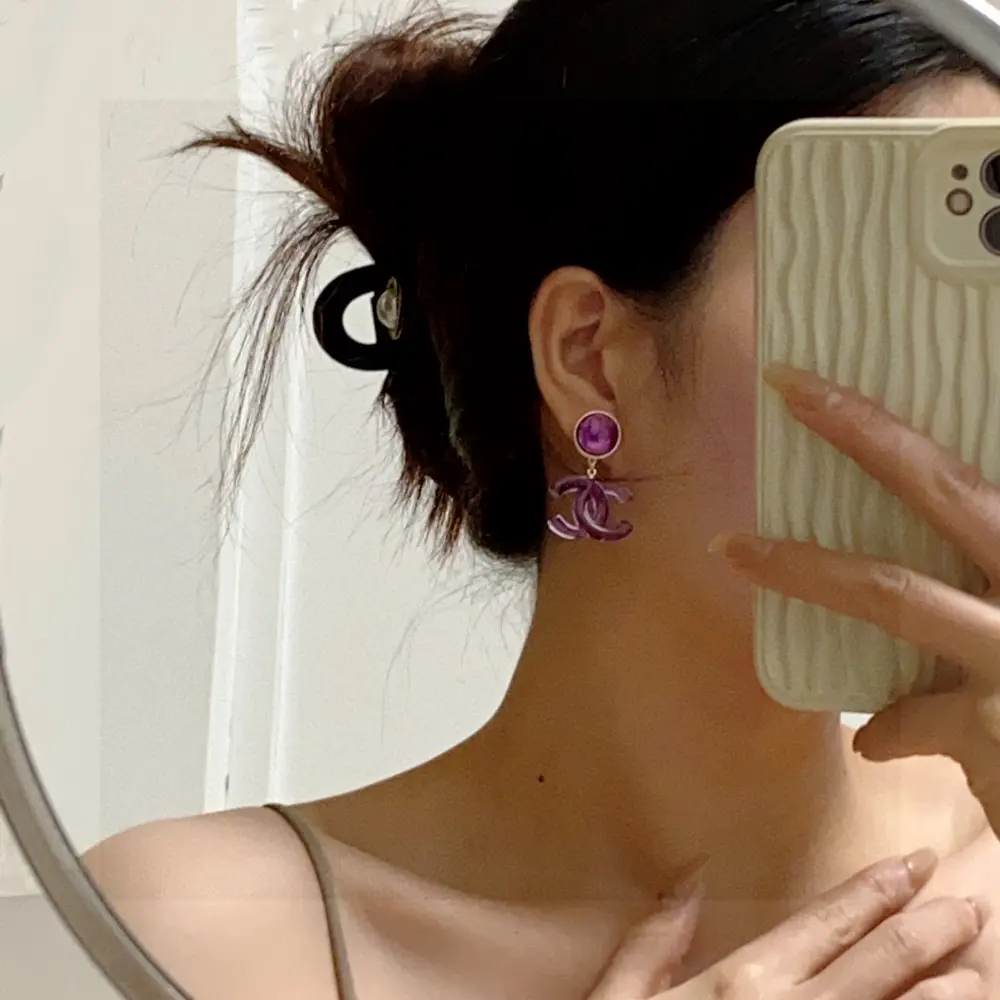 Chanel purple double C letter personalized fashion earrings