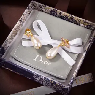 DIOR five-pointed star bee asymmetrical earrings The same brass material as the counter