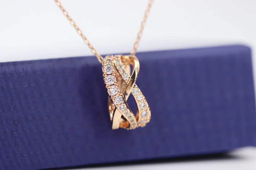 Swarovski rose gold full diamond spiral staggered lucky beads necklace
